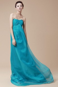 Elegant Column Strapless 30DChiffon Brush Train Formal Bridesmaid Dress