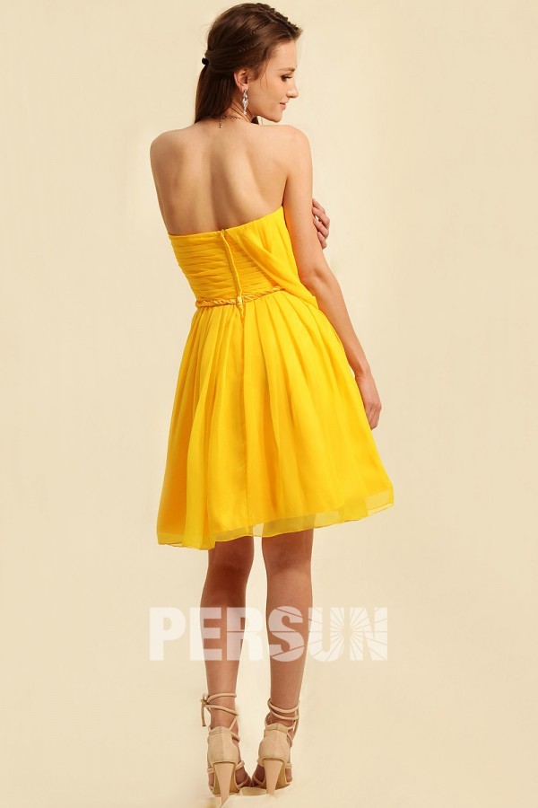 Elegant Chiffon Yellow A Line Short Pleats Formal Bridesmaid Dress