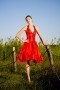 Sexy Red Taffeta A Line Knee Length Halter Zipper Evening Dress