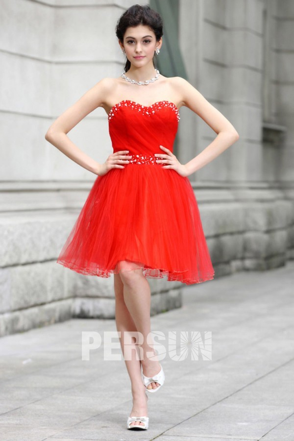 A line Empire Sweetheart Beading Ruching Tulle Short Cocktail Dress