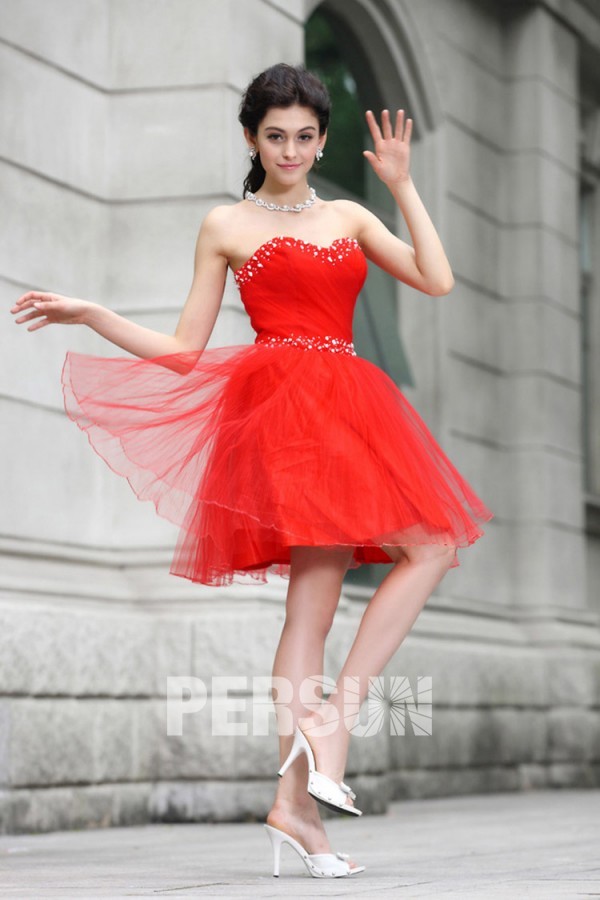 A line Empire Sweetheart Beading Ruching Tulle Short Cocktail Dress