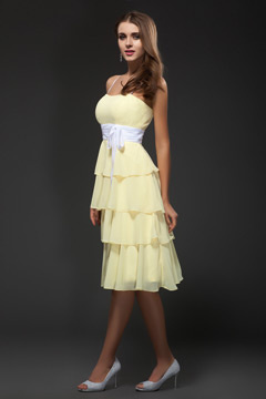 Tiered Knee length Summer Formal Dress in Daffodil Chiffon