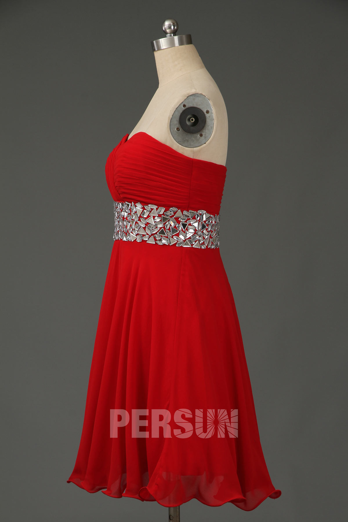 Simple Strapless Beading Mini Red Short Chiffon Cocktail Homecoming Dress