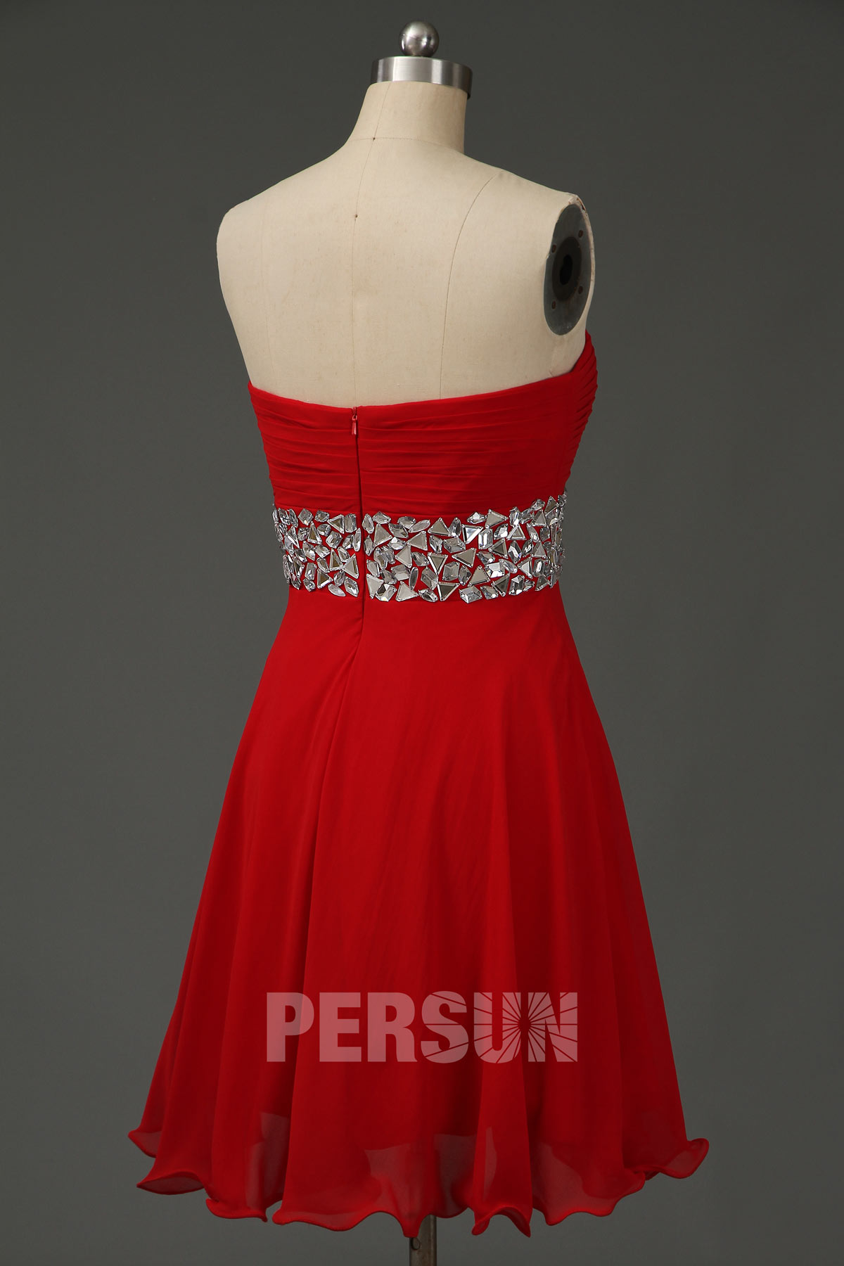 Simple Strapless Beading Mini Red Short Chiffon Cocktail Homecoming Dress