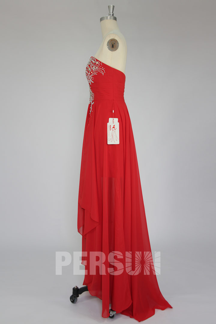 Gorgeous Beading Ruched High Low Strapless Chiffon Cocktail Homecoming Dress