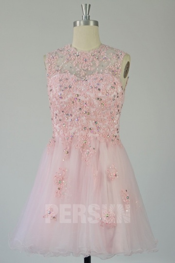 Dressesmall Beautiful Appliques Beading Tulle Short Open Back Sleeveless Cocktail Homecoming Dress