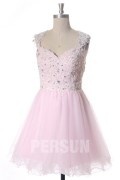 Applique Sheer Back Baby pink Puff Skirt Homecoming dress