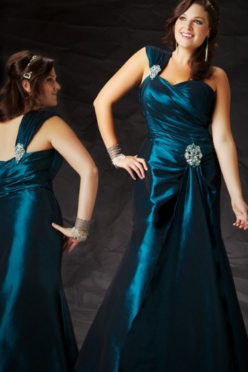 One Shoulder Sweetheart Beaded Taffeta Mermaid Plus Size Dress