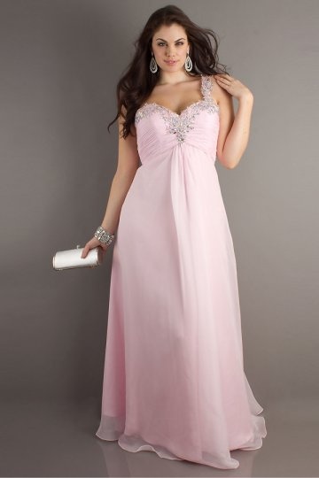 Beaded One Shoulder Pink Chiffon A line Plus Size Dress Dressesmall