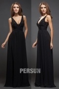 A line Low V neck Beaded Black Chiffon Prom / Evening Dress