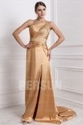 Sheath One Shoulder High Slit Gold Prom / Evening Dress