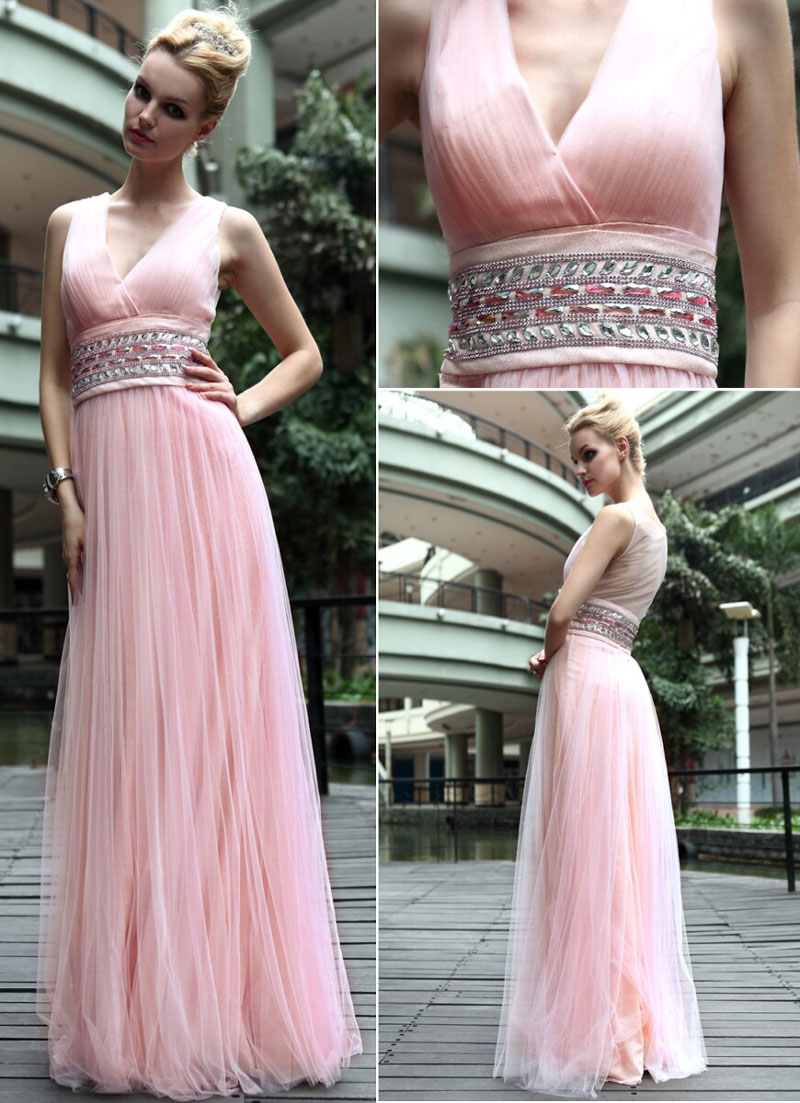  pink v neck formal dress details