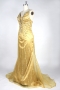 Spaghetti Straps Gold Draping Trumpet Natural Formal Dress