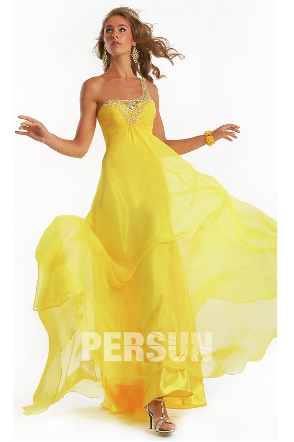 Yellow one strap Maxi Evening gown