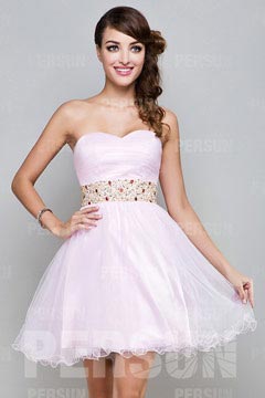 Cute Beaded Sweetheart Tulle A line Cocktail Dress