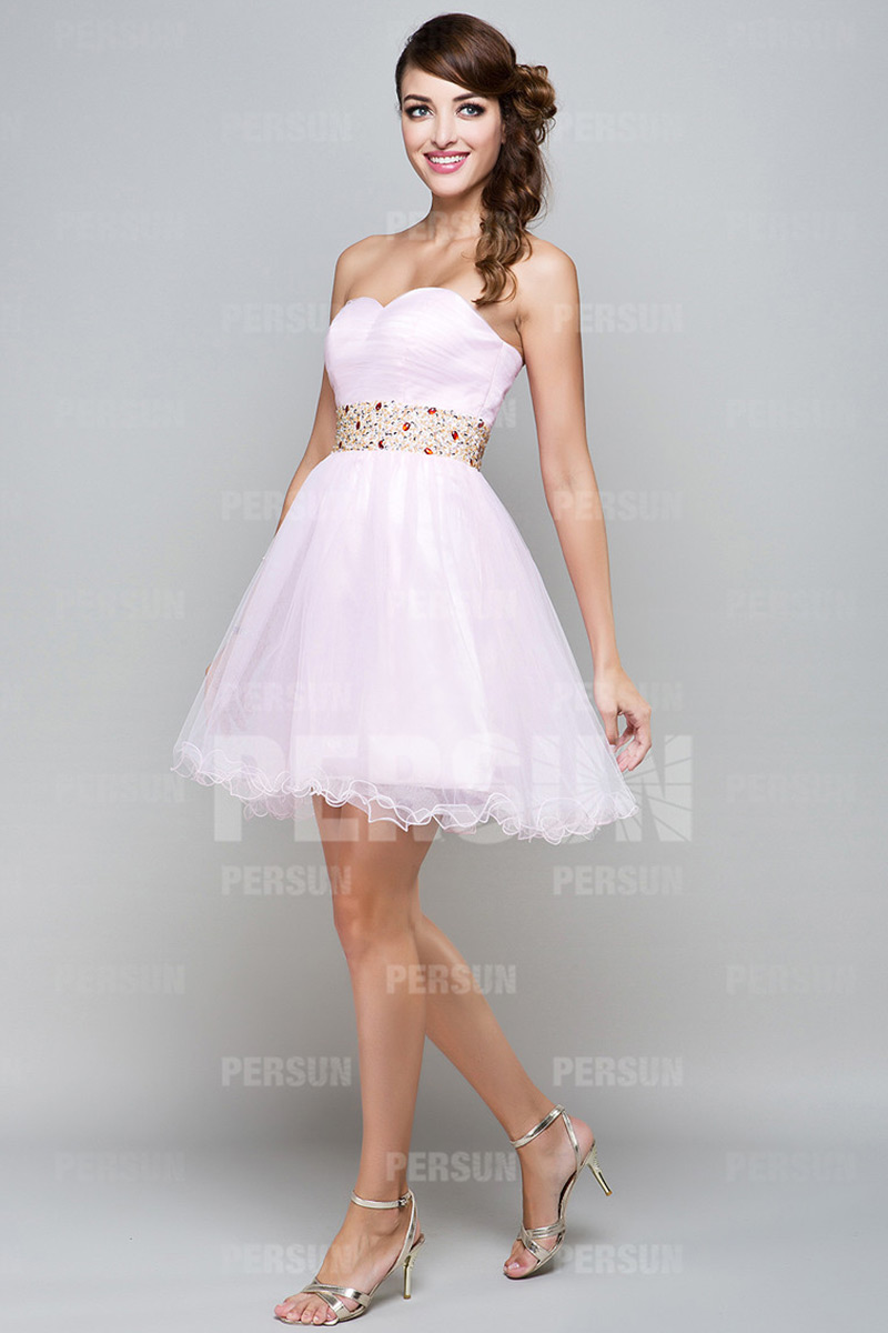 Cute Beaded Sweetheart Tulle A line Cocktail Dress