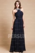 A line Halter Beaded Ruched Floor Length Prom / Evening Dress