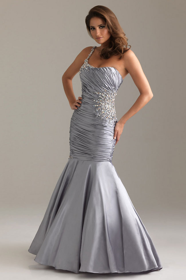 One strap Mermaid Evening dress in Silver