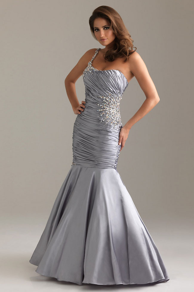 silver evening wear