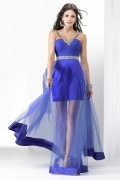 Beading V-neck Sheer Overlay Tulle A-line Party Dress