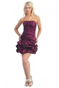 Ruching Applique Strapless Taffeta Short Column Cocktail Dress