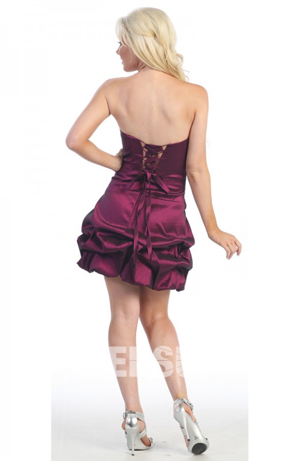 Ruching Applique Strapless Taffeta Short Column Cocktail Dress