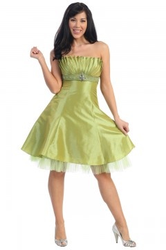 Pleats Beading Strapless Taffeta A line Cocktail Dress