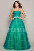 Sweetheart Pleated Beading Green Tulle Ball Gown Prom / Evening Dress