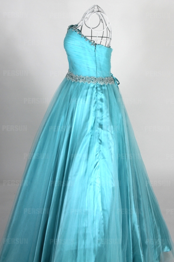 Pleats Beading Sweetheart Tulle Ball Gown Evening Dress