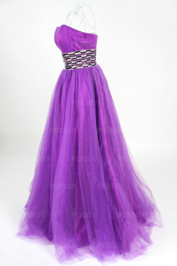 Ruching Beading Sweetheart Tulle Ball Gown Evening Dress