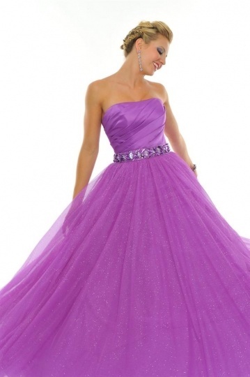 Dressesmall Vintage Purple Tulle Strapless Long Ball Gown Evening Dress