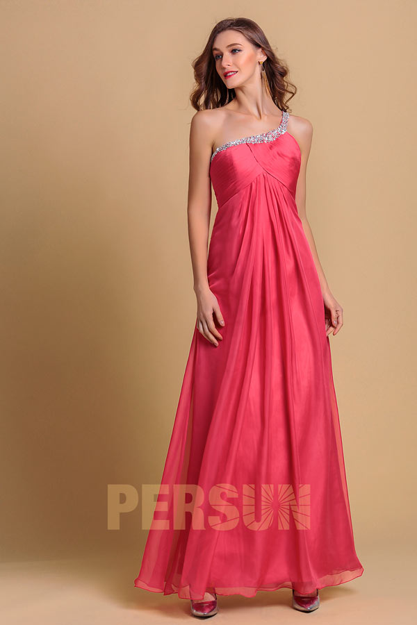 A-Linie Ein-Schulter Empire rosa Falte Perlen Abendkleid aus Tancel