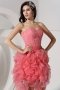Pleated Beading Sweetheart Organza A line High Low Cocktail Dress