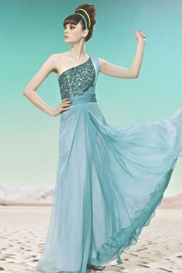 Sparkling One shoulder Mint Evening gown 