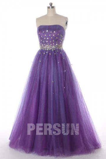 Dressesmall Crystal Beaded Strapless Tulle Regency Ball Gown Prom Dress