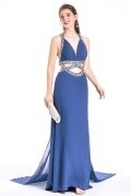 Sexy Long Blue Gray Sequins Evening Prom Dress Backless with Brush train