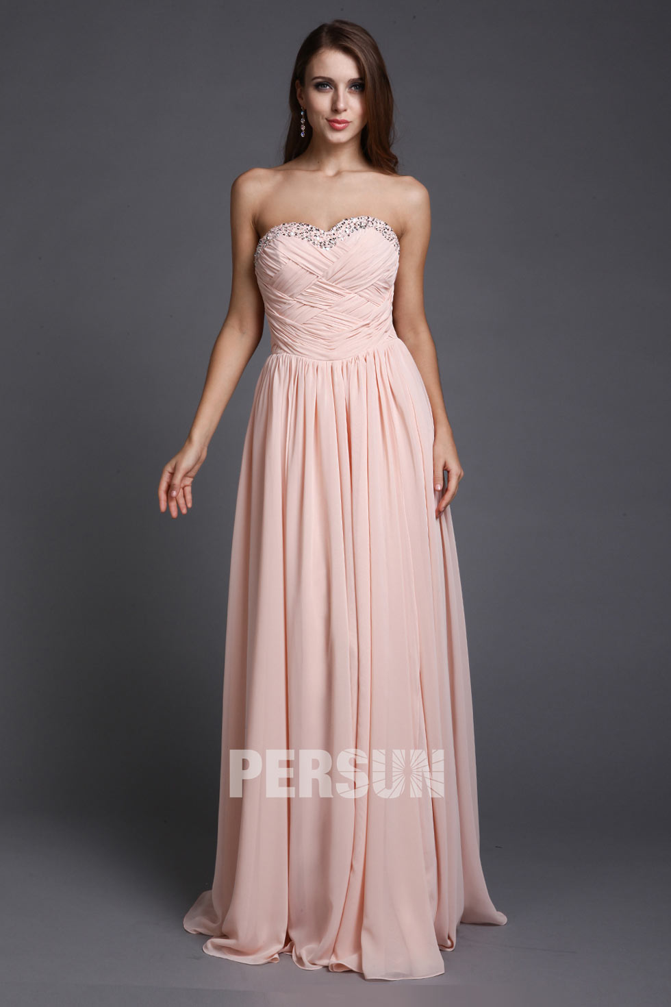 A line Sweetheart Strapless Cross Ruched Chiffon Long Prom Dress
