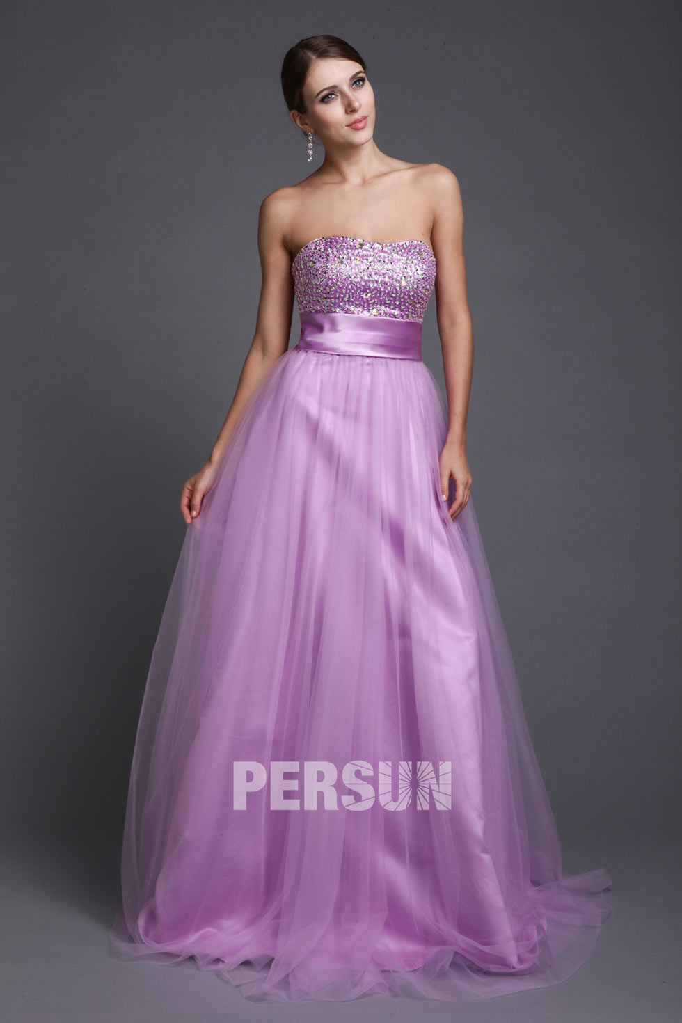 A line Empire Boatneck Strapless Beading Ruched Tulle Long School Formal Dress