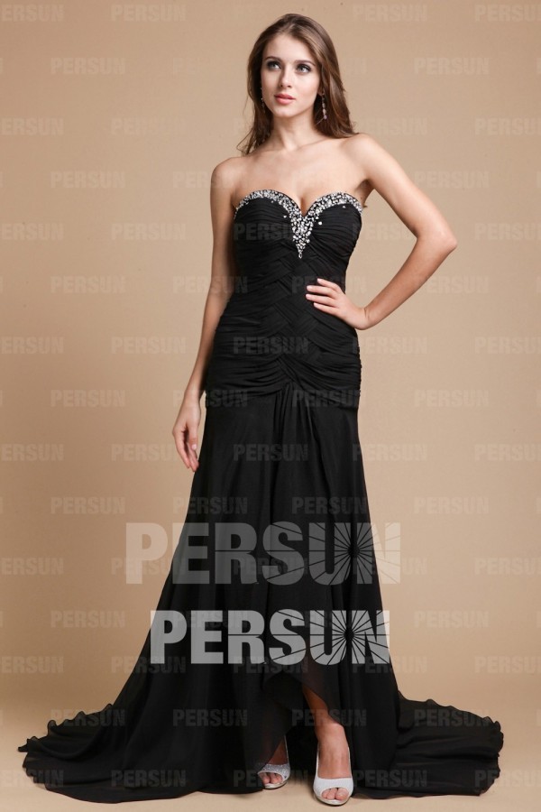 Delicate A Line V Neck Strapless Cross Ruched Chiffon Train Formal Dress