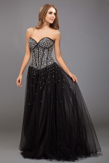 beaded black prom dress