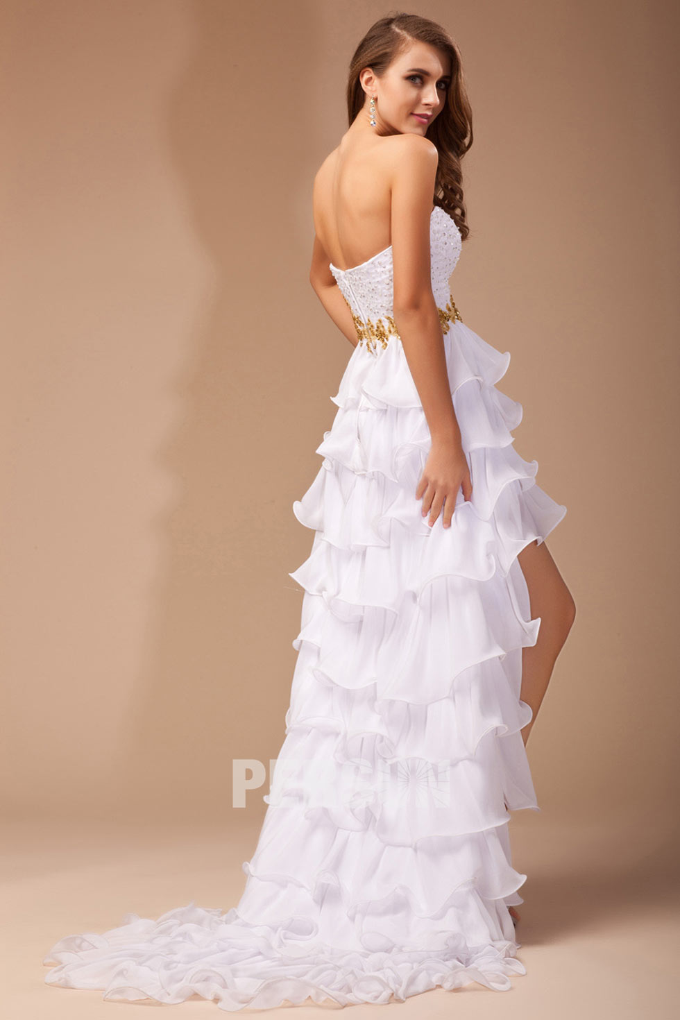 A line Empire Sweetheart Strapless Ruffle Applique Chiffon High low Cocktail Dress
