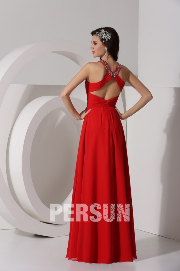 A line Empire V neck Strapless Beading Ruched Chiffon Long Formal Dress