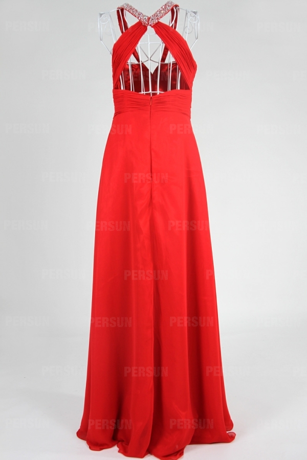 A line Empire V neck Strapless Beading Ruched Chiffon Long Formal Dress