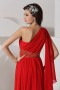 A line Empire One Shoulder Beading Ruched Watteau Style Streamers Chiffon Long Formal Dress