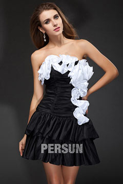 Strapless Hand make Floor Ruching Color Match Taffeta Short Cocktail Dress