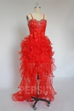 High Low Red Prom Dress with Ruffle skirt