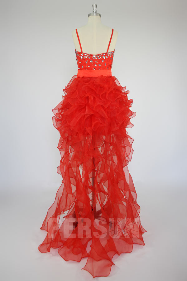 High Low Red Prom Dress with Ruffle skirt
