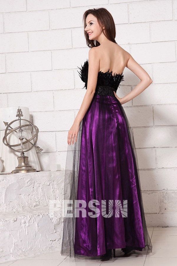 Gorgeous Tulle Strapless Ostrich Feathers Empire A line Long School Formal Dress