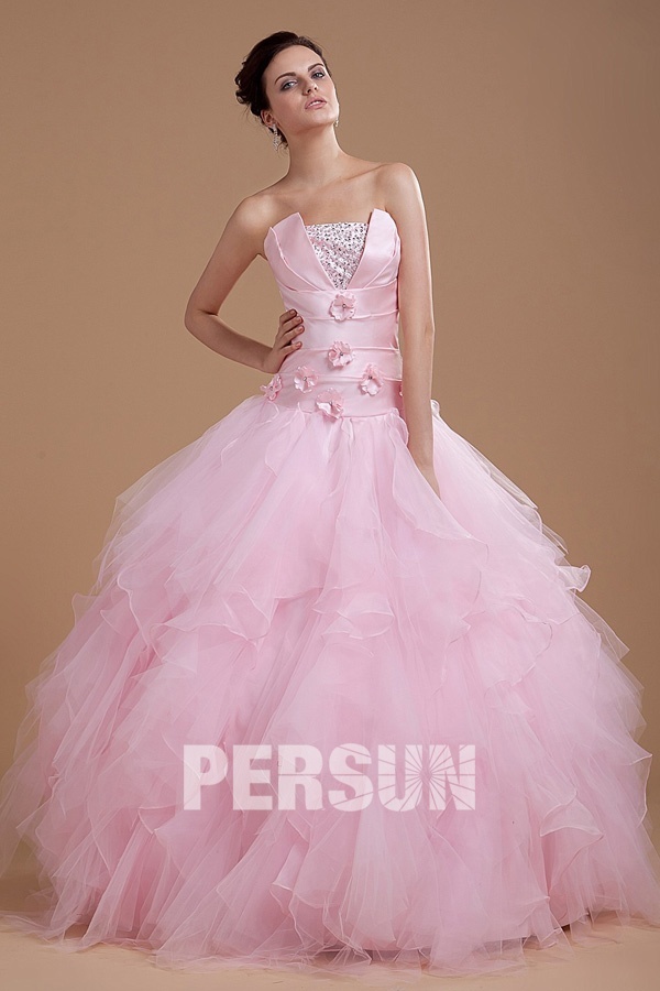 Amazing Tulle Strapless Ruffles Empire A line Long School Formal Dress