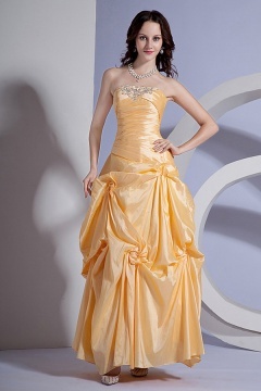 Taffeta Strapless Applique Ruching School Formal Dress